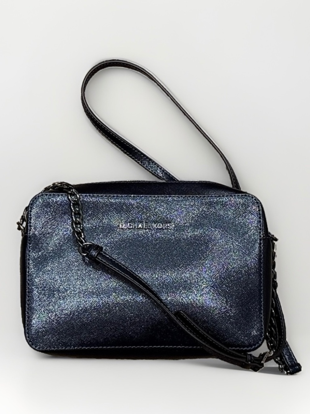 Michael Kors Jet Set Large East West Crossbody Bag Shimmer Iridescent Blue Black
